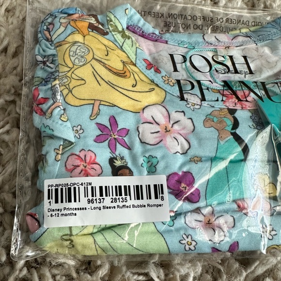 Posh Peanut Disney Princess Long Sleeve Ruffled Bubble Romper 6-12 Months